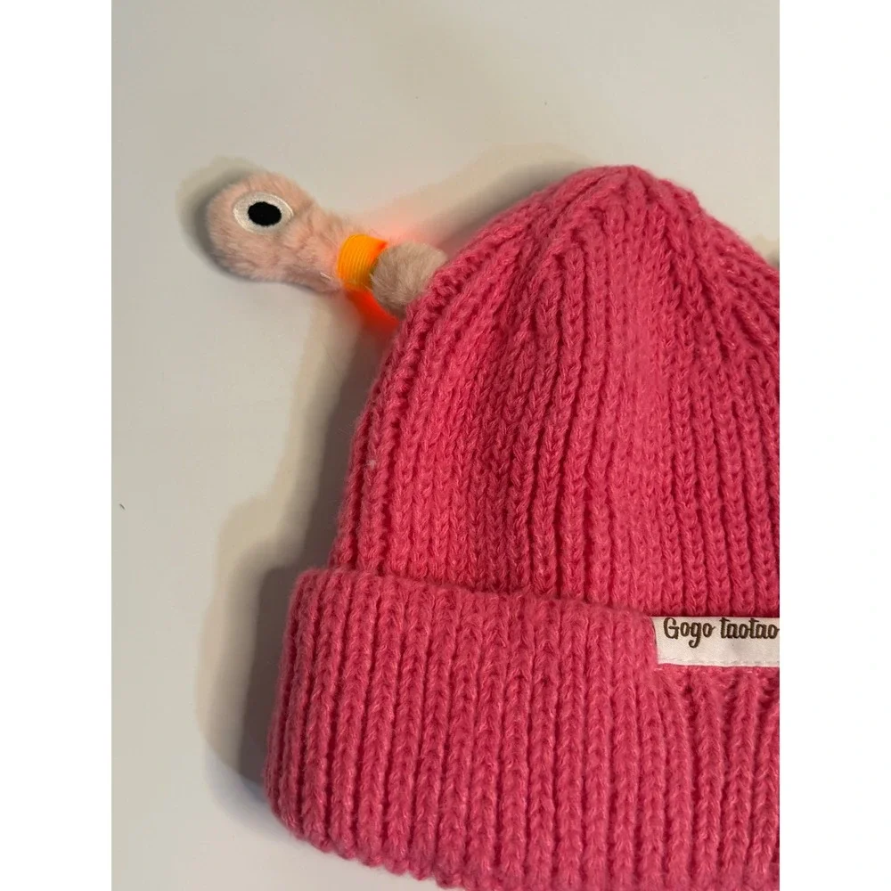Gogo Taotao Beanie Pink Monster Light Up Eye Antennae Ribbed Knit Hat Kids Girls